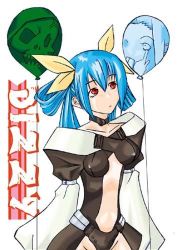 Rule 34 | 1girl, arc system works, bad anatomy, balloon, blue hair, choker, dizzy (guilty gear), guilty gear, hair ribbon, long hair, lowres, necro (guilty gear), poorly drawn, red eyes, ribbon, skull, twintails, undine (guilty gear)
