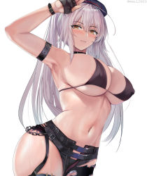 Rule 34 | 1girl, ahoge, alternate hairstyle, areola slip, armpits, bare shoulders, belt, bikini, bikini top only, blush, breasts, cleavage, collarbone, fate/grand order, fate (series), jeanne d&#039;arc (fate), jeanne d&#039;arc alter (fate), jeanne d&#039;arc alter (mystery treasure) (fate), large breasts, long hair, looking at viewer, misaka 12003-gou, mystery treasure, navel, official alternate costume, ponytail, silver hair, simple background, smile, sweat, swimsuit, twintails, very long hair, white background, yellow eyes