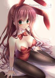 Rule 34 | 10s, 1girl, 2013, amane ruri, animal ears, arm support, bare shoulders, blush, bow, bowtie, braid, breasts, brown hair, rabbit ears, playboy bunny, cleavage, detached collar, fake animal ears, female focus, green eyes, large breasts, leotard, long hair, looking at viewer, original, pantyhose, shy, sitting, solo, type (artist), wariza, wrist cuffs