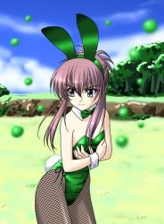 Rule 34 | 00s, 1girl, animal ears, rabbit ears, rabbit tail, playboy bunny, chikage (sister princess), detached collar, fake animal ears, female focus, fishnet pantyhose, fishnets, outdoors, pantyhose, sister princess, solo, tail, wrist cuffs