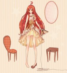 Rule 34 | 1girl, ahoge, dress, flower, long hair, red eyes, red hair, sf-a2 miki, single shoe, solo, very long hair, vocaloid
