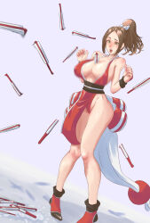 Rule 34 | 1girl, absurdres, breasts, fan, fatal fury, highres, large breasts, long hair, shiranui mai, solo