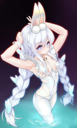 Rule 34 | + +, 1girl, absurdres, animal ears, armpits, arms up, azur lane, bare arms, blue eyes, braid, breasts, chinese commentary, commentary request, fake animal ears, hair between eyes, hair ornament, hairband, highleg, highleg leotard, highres, le malin (azur lane), le malin (listless lapin) (azur lane), leotard, long hair, looking at viewer, mikawa sansen, o-ring, official alternate costume, pantyhose, parted lips, playboy bunny, rabbit ears, small breasts, solo, standing, thigh strap, twin braids, very long hair, wading, water, white hair, white hairband, white leotard, white pantyhose, wrist cuffs