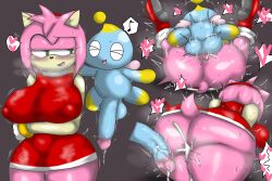 Rule 34 | 1boy, 1girl, after vaginal, aftersex, amy rose, ass, blush, breasts, clothed sex, clothes, cum, cum in pussy, enigi09, flying, furry, furry female, green eyes, heart, hetero, highres, huge breasts, large penis, mating press, musical note, open mouth, penis, sega, sex, size difference, sonic (series), speech bubble