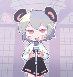 Rule 34 | 1girl, animal ears, black skirt, black vest, blush, capelet, cookie (touhou), cowboy shot, grey hair, long sleeves, meme, microphone, mouse ears, mouse girl, mouse tail, mukenkairou, nanawo akari, nazrin, never gonna give you up, nyon (cookie), open mouth, parody, red eyes, shirt, short hair, skirt, solo, tail, touhou, vest, white capelet, white shirt