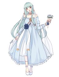 Rule 34 | 1girl, bare shoulders, blue hair, dress, fire emblem, fire emblem: the blazing blade, fire emblem heroes, full body, hair ornament, highres, long hair, looking at viewer, nana (mizukas), ninian, nintendo, red eyes, simple background, smile, solo, white background