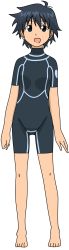 Rule 34 | 1girl, ahoge, alternate costume, barefoot, black hair, blue eyes, bodysuit, diving suit, highres, saitou nagisa, shinryaku! ikamusume, solo, wetsuit