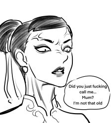 Rule 34 | 1girl, anger vein, angry, ayaki blade, capcom, chun-li, commentary, constricted pupils, english commentary, english text, greyscale, hair bun, highres, monochrome, portrait, single hair bun, sketch, solo, street fighter, street fighter 6
