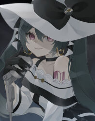 Rule 34 | absurdres, ameyui komori, bare shoulders, black bow, black choker, bow, choker, creatures (company), dark miku (project voltage), earrings, game freak, green hair, hair between eyes, hat, hat bow, hatsune miku, highres, jewelry, looking at viewer, luxury ball, microphone, nintendo, off shoulder, poke ball, pokemon, project voltage, red eyes, smile, sparkle, twintails, vocaloid