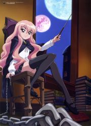 Rule 34 | 00s, 1girl, 2007, absurdres, artist name, black footwear, black skirt, black thighhighs, bolo tie, book, book stack, cape, chain, chair, dated, female focus, femdom, flat chest, foreshortening, full body, full moon, hair between eyes, highres, holding, holding wand, indoors, leash, legs, light smile, long hair, long legs, long sleeves, looking at viewer, louise francoise le blanc de la valliere, mary janes, matching hair/eyes, miniskirt, moon, multiple moons, night, night sky, official art, outstretched arm, pentacle, pink eyes, pink hair, pleated skirt, scan, school uniform, shirt, shoes, sidelocks, sitting, skirt, sky, smile, solo, thighhighs, uniform, usatsuka eiji, very long hair, wand, wavy hair, white shirt, window, zero no tsukaima, zettai ryouiki