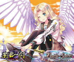 Rule 34 | 1girl, angel, angel wings, battle spirits, blonde hair, lowres, official art, poporucha (pcjn5584), wings