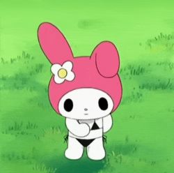 Rule 34 | animated, anime screenshot, bikini, flower, furry, grass, happy, hat, my melody, onegai my melody, sanrio, screencap, solo, swimsuit, tagme, undressing