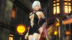 Rule 34 | 1girl, 3d, breasts, christie (doa), dead or alive, dead or alive 5, fangs, halloween, large breasts, night, official art, solo, tecmo, vampire, white hair