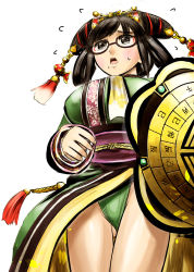 Rule 34 | 1girl, black-framed eyewear, black hair, breasts, chinese clothes, glasses, hair rings, highres, large breasts, mole, mole under mouth, samurai spirits, solo, updo, wu-ruixiang