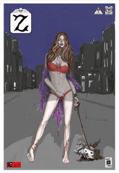 Rule 34 | 1girl, blood, breasts, fingering, highres, leash, lingerie, monster, monster girl, solo, tagme, underwear, zombie girl