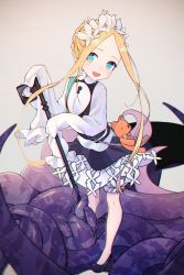 Rule 34 | 1girl, :d, abae, abigail williams (fate), abigail williams (festival outfit) (fate), aqua eyes, bad id, bad pixiv id, blonde hair, bug, butterfly, butterfly hair ornament, dress, fate/grand order, fate (series), forehead, hair ornament, heroic spirit festival outfit, highres, insect, key, keyhole, long hair, looking at viewer, official alternate costume, open mouth, sleeves past wrists, smile, solo, stuffed animal, stuffed toy, teddy bear, tentacles, very long hair