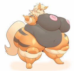 Rule 34 | artist request, blonde hair, breasts, creatures (company), fat, furry, game freak, gigantic breasts, highres, nintendo, nipples, obese, pokemon, red eyes