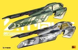 Rule 34 | absurdres, asterozoa, canopy (aircraft), highres, no humans, redesign, science fiction, spacecraft, triakis (wipeout), variations, vehicle focus, wipeout, yellow background
