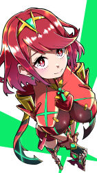Rule 34 | 1girl, absurdres, aegis sword (xenoblade), black gloves, breasts, chest jewel, earrings, fingerless gloves, gem, gloves, headpiece, highres, jewelry, large breasts, matubara1207, pyra (xenoblade), red eyes, red hair, red shorts, red thighhighs, short hair, short shorts, shorts, solo, swept bangs, sword, thighhighs, tiara, weapon, xenoblade chronicles (series), xenoblade chronicles 2
