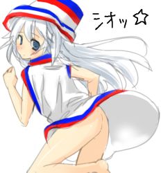 Rule 34 | 1girl, ass, barefoot, hakata-san, hat, naked poncho, original, poncho, solo, white hair
