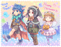 Rule 34 | ^ ^, animal ears, animal hands, animal hood, black hair, blue hair, brown hair, butterfly wings, candy, cat ears, cat paws, chibi, closed eyes, dog ears, dog paws, eating, english text, fire emblem, fire emblem: path of radiance, fire emblem: radiant dawn, food, full body, ghost, halloween, halloween bucket, halloween costume, hood, ike (fire emblem), insect wings, lollipop, mist (fire emblem), nintendo, pantyhose, paw shoes, red eyes, smile, soren (fire emblem), spiked hair, sweets, sword, weapon, wings