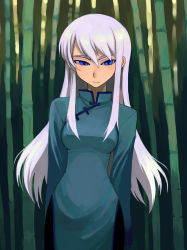 Rule 34 | 1girl, bamboo, bamboo forest, blue eyes, china dress, chinese clothes, dress, forest, kusanagi tonbo, long hair, nature, original, purple hair, solo