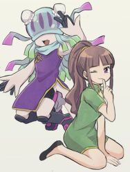 2girls brown_hair chinese_clothes digimon digimon_(creature) digimon_ghost_game jellyfish jellyfish_girl long_hair monster_girl multiple_girls pink_eyes tentacle_hair tentacles teslajellymon tsukiyono_ruli