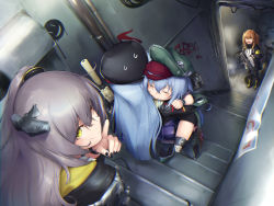 Rule 34 | 404 (girls&#039; frontline), 4girls, armband, assault rifle, bad id, bad pixiv id, beret, black gloves, black legwear, black nails, blush, breasts, brown eyes, brown hair, carrying, closed mouth, dabuki, finger to mouth, fingerless gloves, g11 (girls&#039; frontline), girls&#039; frontline, gloves, graffiti, grey hair, gun, h&amp;k hk416, h&amp;k ump, hair between eyes, hair ornament, hairclip, hat, headgear, heckler &amp; koch, highres, hk416 (girls&#039; frontline), holding, holding gun, holding weapon, index finger raised, jacket, long hair, looking at another, looking at viewer, medium breasts, mod3 (girls&#039; frontline), multiple girls, nail polish, one-eyed, one side up, open clothes, open mouth, pantyhose, plaid, plaid skirt, pointing, ribbon, rifle, scar, scar across eye, scar on face, scarf, shirt, shorts, shushing, skirt, sleeping, smile, stairs, stairwell, submachine gun, sweatdrop, thighhighs, twintails, ump45 (girls&#039; frontline), ump45 (mod3) (girls&#039; frontline), ump9 (girls&#039; frontline), very long hair, weapon, white shirt, wristband, yellow eyes