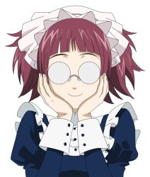 Rule 34 | blush, glasses, kuroshitsuji, maid, maid headdress, meirin (kuroshitsuji), opaque glasses, red hair, short hair, simple background, smile, solo, transparent background, vector trace