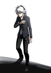 Rule 34 | 1boy, caffein, cigarette, headphones, highres, honne dell, male focus, red eyes, silver hair, solo, vocaloid