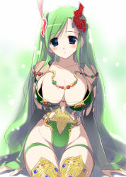 Rule 34 | 1990s (style), 1girl, bare shoulders, bikini, bikini top only, blue eyes, blush, breasts, bridal gauntlets, cameltoe, cleavage, collarbone, elbow gloves, final fantasy, final fantasy iv, final fantasy iv: the after years, gloves, green bikini, green hair, groin, hair ornament, hima, huge breasts, jewelry, kneehighs, large breasts, legs, leotard, long hair, looking at viewer, aged up, retro artstyle, revealing clothes, rydia (ff4), sitting, socks, solo, swimsuit, thigh gap, thigh strap, thighs, very long hair