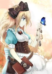 Rule 34 | 1girl, absurdres, alice (alice in wonderland), alice in wonderland, apron, blonde hair, blue eyes, book, bow, bug, butterfly, corset, dress, female focus, gears, gloves, hair bow, highres, bug, long hair, maton (post it rock), pocket watch, solo, watch