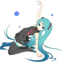 Rule 34 | 1girl, aqua eyes, aqua hair, arm support, arm up, bare shoulders, belt, black shirt, black skirt, blue hair, blush, boots, commentary, gradient hair, hair ornament, hatsune miku, kneeling, leaning back, long hair, looking at viewer, mikumikudance, miniskirt, multicolored hair, outstretched arm, pleated skirt, shadow, shirt, shoulder tattoo, skirt, sleeveless, sleeveless shirt, smile, solo, soukun s, tattoo, thigh boots, thighhighs, twintails, very long hair, vocaloid, lat model (mikumikudance), white background, zettai ryouiki