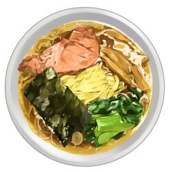 Rule 34 | bowl, danryoku (ucrh3525), food, food focus, from above, meat, no humans, noodles, nori (seaweed), original, ramen, realistic, simple background, still life, vegetable, white background