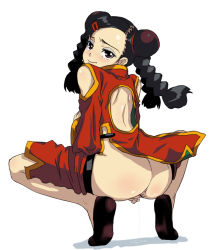 Rule 34 | ass, blush, braid, censored, china dress, chinese clothes, double bun, dress, fingering, hair ornament, hairclip, harem ace, hou (hachiyou), pie (harem ace), purple eyes, pussy, pussy juice, pussy juice trail, smile, squatting