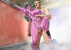 Rule 34 | 3girls, abs, armpits, ass, bandages, blue skin, breasts, breath, after rape, censored, colored skin, cum, cum on ass, facial hair, feet, floor, fog, fundoshi, greco roman (spiral brain), green hair, groin, hand up, highres, horns, japanese clothes, large breasts, leg up, legs, long hair, looking away, lying, mosaic censoring, multiple girls, muscular, muscular female, mustache, navel, nipples, nude, oni, open mouth, original, outdoors, outstretched arm, penis, pink skin, pussy, rape, saliva, sex, standing, standing on one leg, sweat, tears, thighs, toes, top-down bottom-up, vaginal, wavy hair