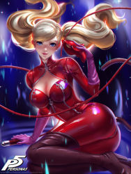 Rule 34 | 10s, 1girl, arm at side, arm support, ass, atlus, blonde hair, blue eyes, bodysuit, boots, breasts, brown footwear, cat mask, cleavage, closed mouth, copyright name, earrings, elbow gloves, eyelashes, fake tail, finger gun, floating hair, full-length zipper, gloves, hair ornament, hair tie, hairclip, hand up, high heel boots, high heels, jewelry, large breasts, latex, latex suit, liang xing, long hair, long sleeves, looking at viewer, mask, unworn mask, multiple girls, nose, patreon username, persona, persona 5, pink lips, purple gloves, red bodysuit, ribbed gloves, sega, shiny clothes, sitting, smile, solo, stud earrings, swept bangs, tail, takamaki anne, thigh boots, thighhighs, turtleneck, twintails, watermark, web address, whip, zipper