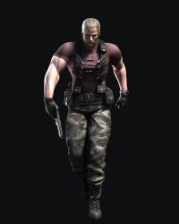 Rule 34 | 1boy, absurdres, belt, black shirt, camouflage, capcom, full body, gloves, gun, highres, jack krauser, male focus, muscular, official art, resident evil, resident evil: the darkside chronicles, shirt, simple background, solo, walking, watch, weapon, wristwatch