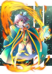 Rule 34 | 1girl, :o, ahoge, aisha (sennen sensou aigis), bad id, bad pixiv id, blush, dress, fire, green dress, green eyes, green footwear, green robe, head tilt, holding, long sleeves, looking at viewer, multicolored hair, neck ribbon, open clothes, open robe, orange ribbon, parted lips, red hair, reiji 0 g, ribbon, robe, sennen sensou aigis, shoes, short hair, silver hair, sleeves past wrists, solo, standing, standing on one leg, streaked hair, thighhighs, white thighhighs, wide sleeves