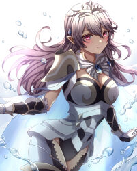 Rule 34 | 1girl, armor, armored leotard, black leotard, blush, breasts, cape, cleavage, corrin (female) (fire emblem), corrin (female) (silent bloodline) (fire emblem), corrin (fire emblem), crown, fire emblem, fire emblem fates, fire emblem heroes, gloves, hair between eyes, hair ornament, highres, jewelry, lace thighhighs, large breasts, leotard, long hair, looking at viewer, nintendo, official alternate costume, pointy ears, red eyes, see-through, shoulder armor, smile, solo, white hair, yozu (yozu0420)