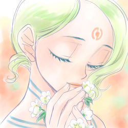 Rule 34 | 1girl, breath of fire, breath of fire v, closed mouth, commentary request, facial mark, flower, green hair, lowres, nina (breath of fire v), red wings, short hair, smile, solo, syari18192, tattoo, wings