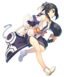 Rule 34 | 1girl, ainu clothes, amazuyu tatsuki, animal ears, aquaplus, arm grab, arms behind back, black hair, breasts, brown eyes, brown hair, closed mouth, full body, hair ornament, kuon (utawarerumono), long hair, long sleeves, looking at viewer, low-tied long hair, medium breasts, obi, official art, sash, shoes, simple background, smile, solo, tail, traditional clothes, utawarerumono, utawarerumono: itsuwari no kamen, white background, wide sleeves