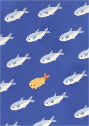 Rule 34 | ayu (mog), blue background, border, fish, food, food focus, no humans, original, simple background, tempura, transparent border