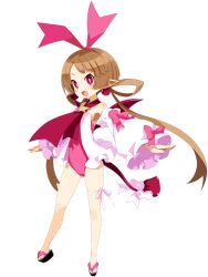 Rule 34 | 1girl, bow, bright pupils, brown hair, demon girl, demon tail, demon wings, detached sleeves, disgaea, disgaea rpg, earrings, fang, full body, hairband, heart, heart earrings, jewelry, leg ribbon, leotard, long hair, non-web source, official art, open mouth, photoshop (medium), pink leotard, pointy ears, red eyes, red tail, red wings, ribbon, sandals, sicily (disgaea), solo, tail, tail bow, tail ornament, thigh ribbon, transparent background, twintails, very long hair, wings