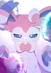 Rule 34 | absurdres, balloon, blue eyes, blurry, blush, closed mouth, commentary request, creatures (company), game freak, gen 6 pokemon, highres, looking at viewer, moi moi 123, nintendo, no humans, pokemon, pokemon (creature), smile, solo, sylveon