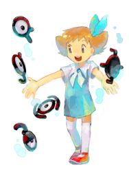 Rule 34 | 1girl, alternate form, child, creatures (company), dress, game freak, gen 2 pokemon, kaibashira, molly hale, nintendo, pokemon, pokemon (anime), pokemon (classic anime), pokemon (creature), pokemon 3: the movie - spell of the unown: entei, ribbon, short hair, simple background, smile, tegaki, thighhighs, unown, unown ?, unown a, unown e, unown h, unown j