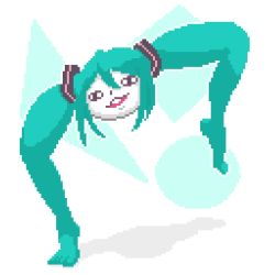Rule 34 | 1girl, aqua hair, commentary, english commentary, hair between eyes, hatsune miku, hcnone, legs, long hair, no humans, open mouth, pixel art, shiteyan&#039;yo, simple background, solo, twintails, very long hair, vocaloid