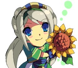Rule 34 | 1girl, avril vent fleur, bad anatomy, bad proportions, blue eyes, braid, enoo, flower, jaggy lines, long hair, looking at viewer, lowres, oekaki, poorly drawn, sidelocks, silver hair, smile, solo, sunflower, upper body, wild arms, wild arms 5