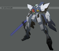 Rule 34 | beam saber, character name, g-saviour gundam, grey background, gundam, gundam g-saviour, inata wataru, mecha, no humans, open hand, redesign, robot, solo, standing, v-fin