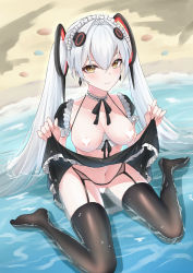 Rule 34 | + +, 1girl, alternate costume, bad id, bad pixiv id, beach, bikini, blush, bow, bowtie, bra, bra lift, breast cutout, breasts, censored, chinese commentary, cleavage, clothes lift, detached collar, earrings, full body, hair between eyes, hair ornament, halo, heart, heart censor, highres, in water, jewelry, latte 620, lifting own clothes, lingerie, long hair, looking at viewer, luna (punishing: gray raven), maid, maid bikini, maid headdress, mechanical halo, medium breasts, midriff, navel, nipples, no panties, punishing: gray raven, sand, seashell, shell, skirt, skirt lift, smile, solo, swimsuit, thighhighs, unconventional maid, underwear, waves, white hair, yellow eyes